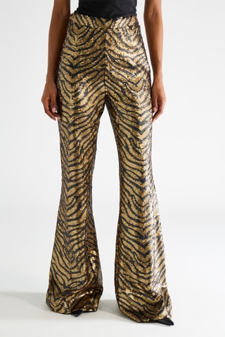 Broek Bootcut Hoge Taille - Goudkleurig en Zwart