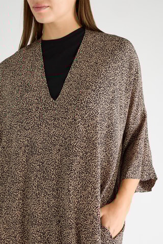 Zijden Oversized Jurk - Marineblauw en Lichtbruin