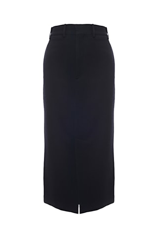 Rechte Scheerwollen Rok - Marineblauw