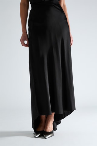 Lange Zijden Rok Hoge Taille - Zwart
