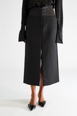 Wollen en Zijden Midirok - Zwart