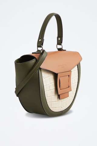Leren Handtas Votti Croco - Groen en beige