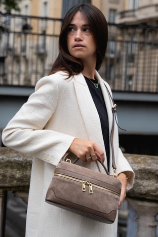 Nubuck Schoudertas Grand Simos Suede - Taupe