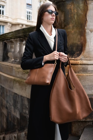 Leren Shopper Perle - Camel