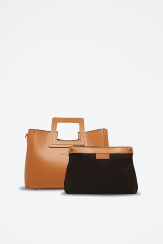 Leren Handtas en Clutch Jane - Camel