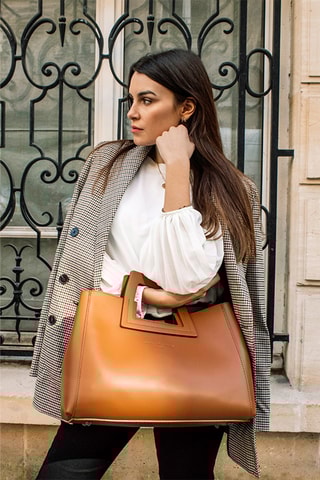 Leren Handtas en Clutch Jane - Camel