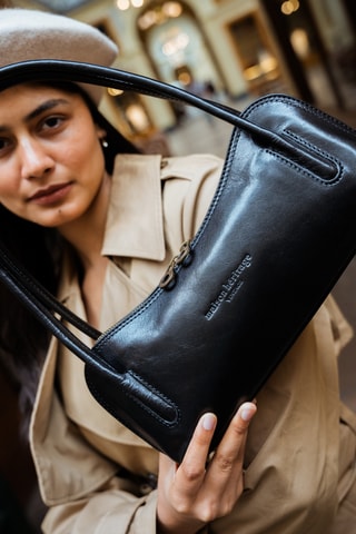 Leren schoudertas Anie- Zwart - Zwart