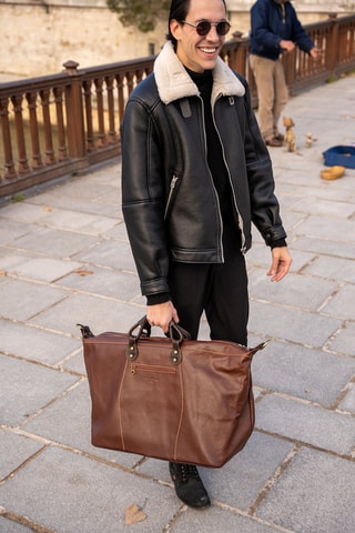 Leren Reistas Baggy - Bruin