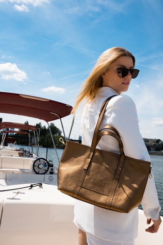 Leren Shopper Mini Malta  - Bruin - Goudkleurig