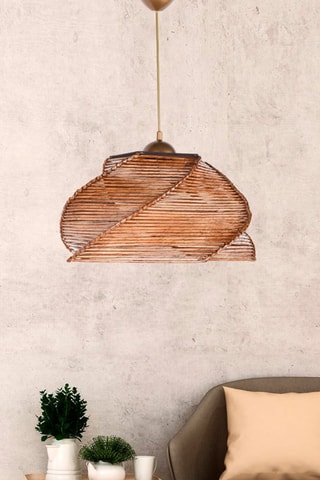 Houten en Bamboe Hanglamp Pentagone Antiquation - Naturel en Goudkleurig - 45-60 W