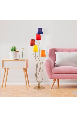 Lampadaire en bois -  Naturel et beige - 5 x 40 W