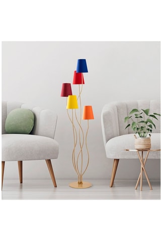 Lampadaire en bois -  Naturel et beige - 5 x 40 W