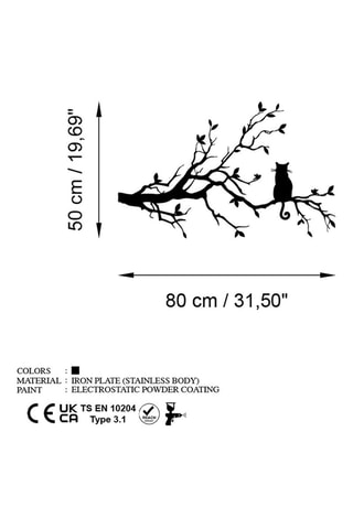 Decoração de parede Cat 12 - 80 x 50 cm - Preto