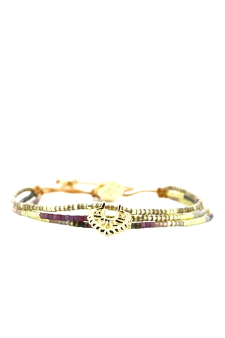 Bracelet multi-rangs Saly - Doré et rose foncé