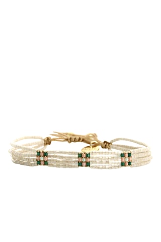 Bracelet multi-rangs Rose - Blanc et vert émeraude