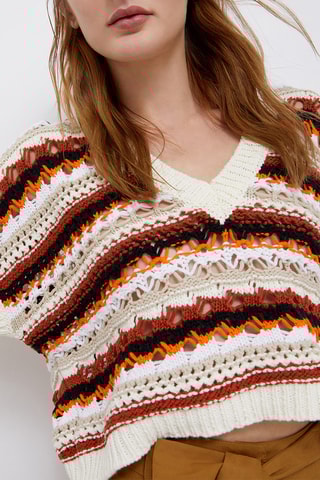 Top - Blanc et rouge brique