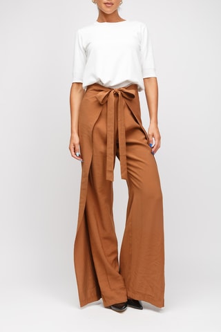 Pantalon wide legs taille haute - Marron