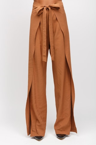 Pantalon wide legs taille haute - Marron