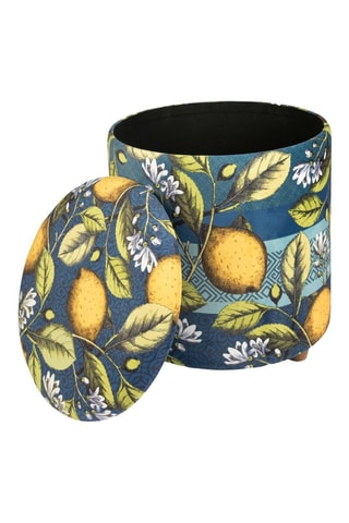 Pufe com arrumação - Azul-petróleo - Toque veludo