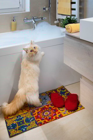 Tapete Trinacria Vermelho, azul e amarelo - 45 x 75 cm