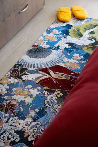 Tapete de passagem - Azul-cobalto e bordô - 55 x 180 cm