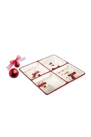 Prato com 4 compartimentos em cerâmica - 19,8 x 19,8 x 3 cm