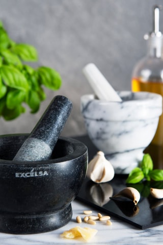 Almofariz e pilão em mármore Branco e cinzento