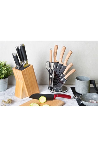 Bloco de 8 peças em aço inoxidável Black Wood