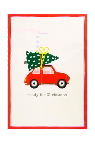 Pano Ready for Christmas Cru e vermelho