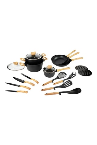 Trem de cozinha em aço inoxidável Black Wood - 19 peças