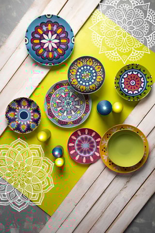 Serviço Mandala etno em porcelana - 18 peças