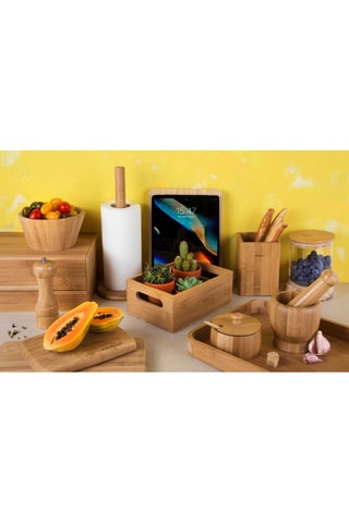 Suporte para rolo de cozinha em bambu 14 x 33 cm