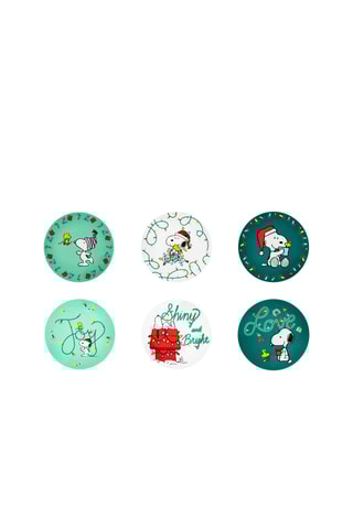 6 pratos de sobremesa em porcelana Snoopy e Woodstock Snoopy e os Peanuts - 20,5 x 20,5 x 2 cm
