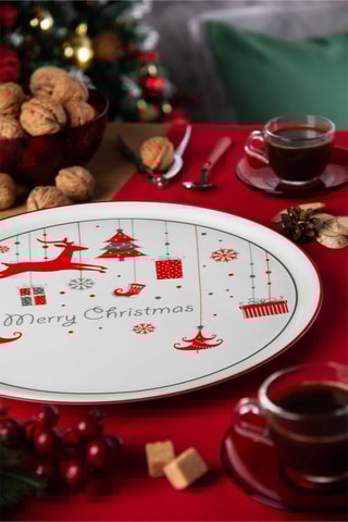 6 pratos rasos em porcelana Merry Christmas - 30,5 cm