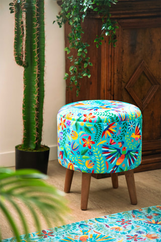 Pufe-baú Mexican - Turquesa - Toque veludo