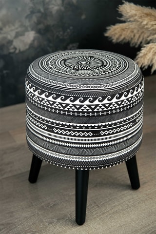 Pufe-baú Etnico Living - Preto e cru - Toque veludo