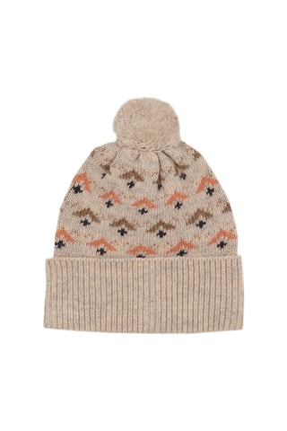 Bonnet à pompon en laine - Beige
