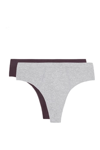 2 Tanga’s Hoge Taille - Gemêleerd Grijs en Paars