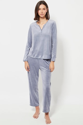 7/8 Velours Pyjamabroek Hoge Taille - Lichtblauw