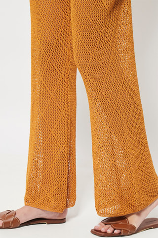 Gehaakte Broek Flare Cut Hoge Taille Oranje