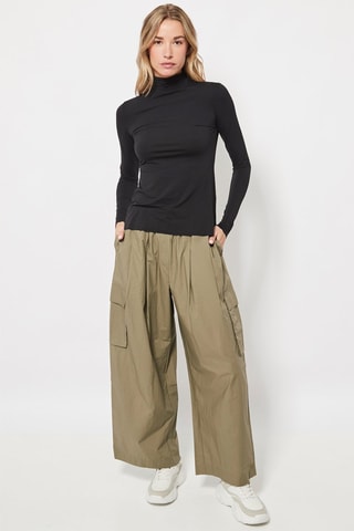 Broek Wide Legs 7/ 8 Hoge Taille  Kaki