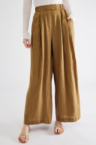 Linnen Broek Hoge Taille - Bruin