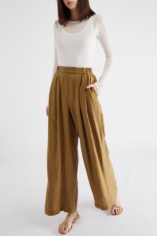 Linnen Broek Hoge Taille - Bruin