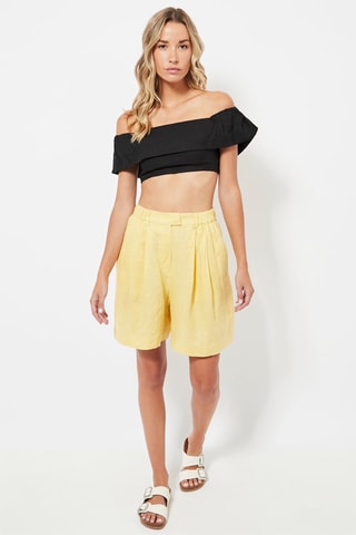 Linnen Crop Top - Zwart