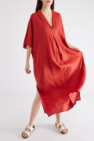 Lange Linnen Jurk - Rood