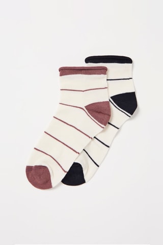 2 Paar Sokken Ecru en Frambozenrood