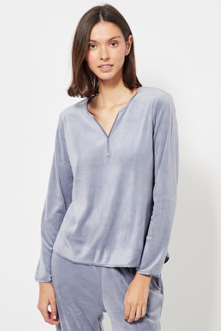 Velours Pyjamashirt - Lichtblauw