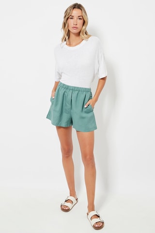 Linnen Short Hoge Taille - Zeegroen