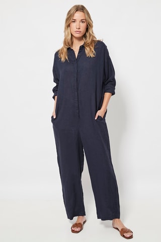 Linnen Jumpsuit Marineblauw 