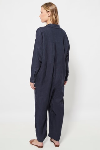 Linnen Jumpsuit Marineblauw 